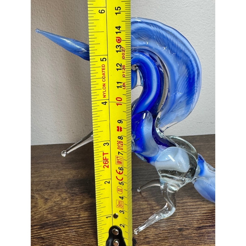 Blue Hand Blown Art Glass Rearing Unicorn Figurine Sculpture 6" Mystical Swirl - Picture 7 of 8